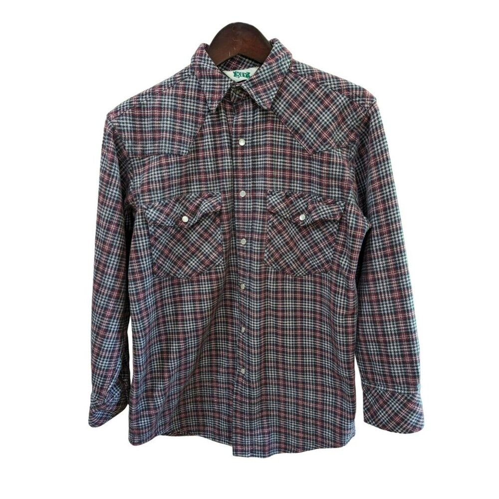 Vintage Key Men's Flannel Shirt with Ivory Snaps Size Medium